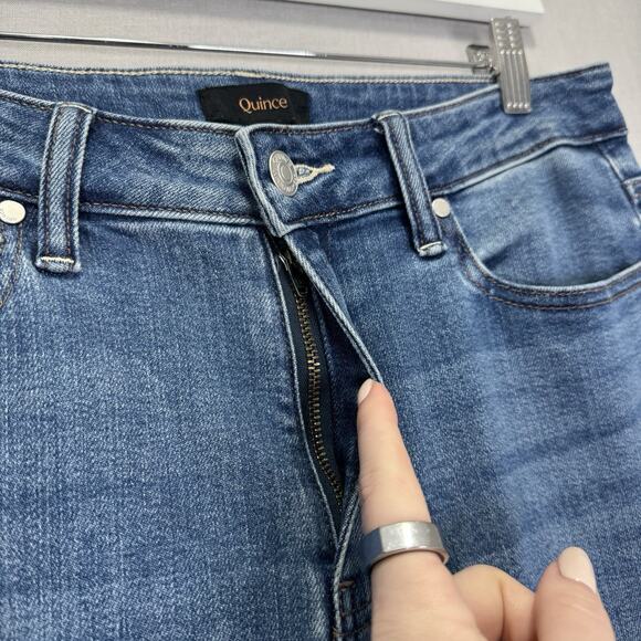 Quince Bella Stretch Straight Jeans Womens 30 Twilight Blue Fray Raw Hem Denim - Picture 3 of 13